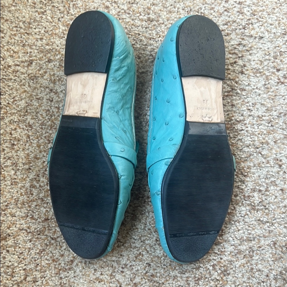 Turquoise Leather Bit Loafers - Women's Flats - Picture 2 of 7
